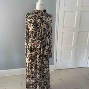 Reiss Animal Print Mock Neck Long Sleeve  Midi Dress